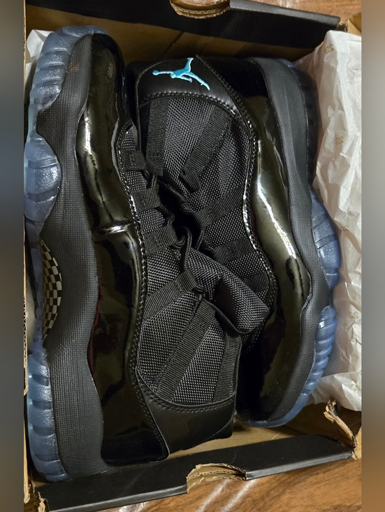 Jordan Other - Air Jordan 11 Retro Black Patent Leather Sneakers with Light Blue Jumpman
